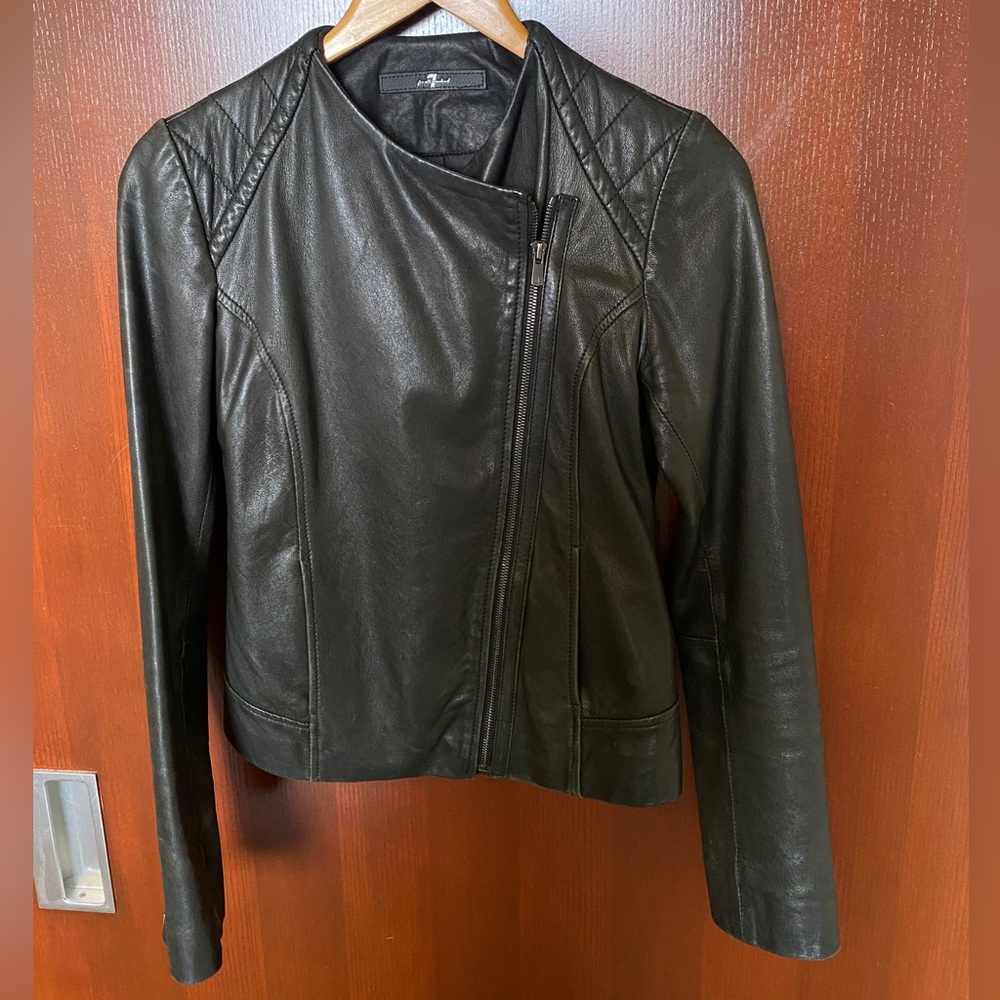7 FOR ALL MANKIND Black Leather Motto Jacket Size M